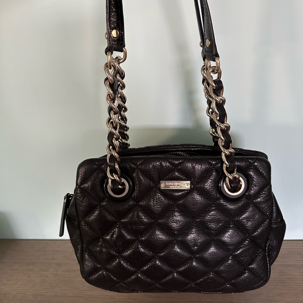 kate spade Quilted Black Leather Shoulder Bag with Chain Straps